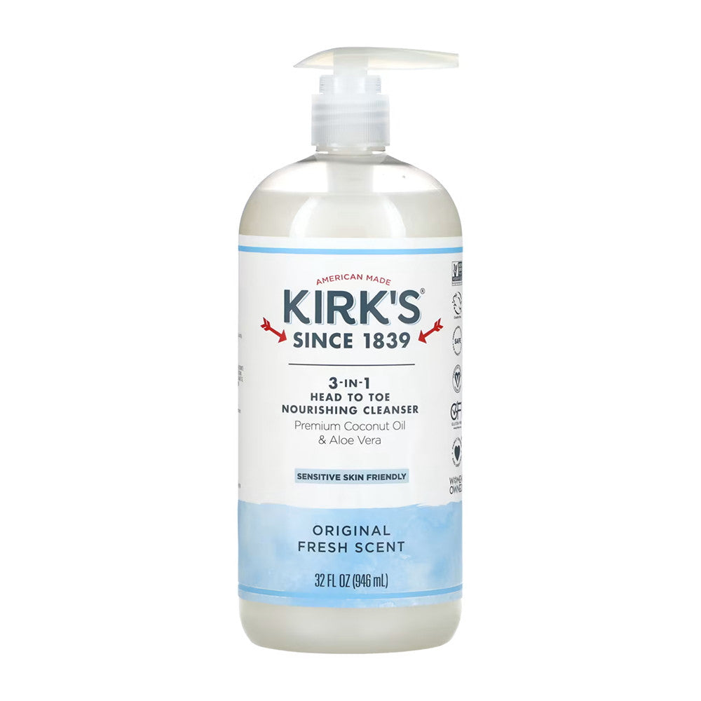 Kirks Castile 3-in-1 Head To Toe Nourishing Cleanser, Original Fresh Scent, 32 Oz